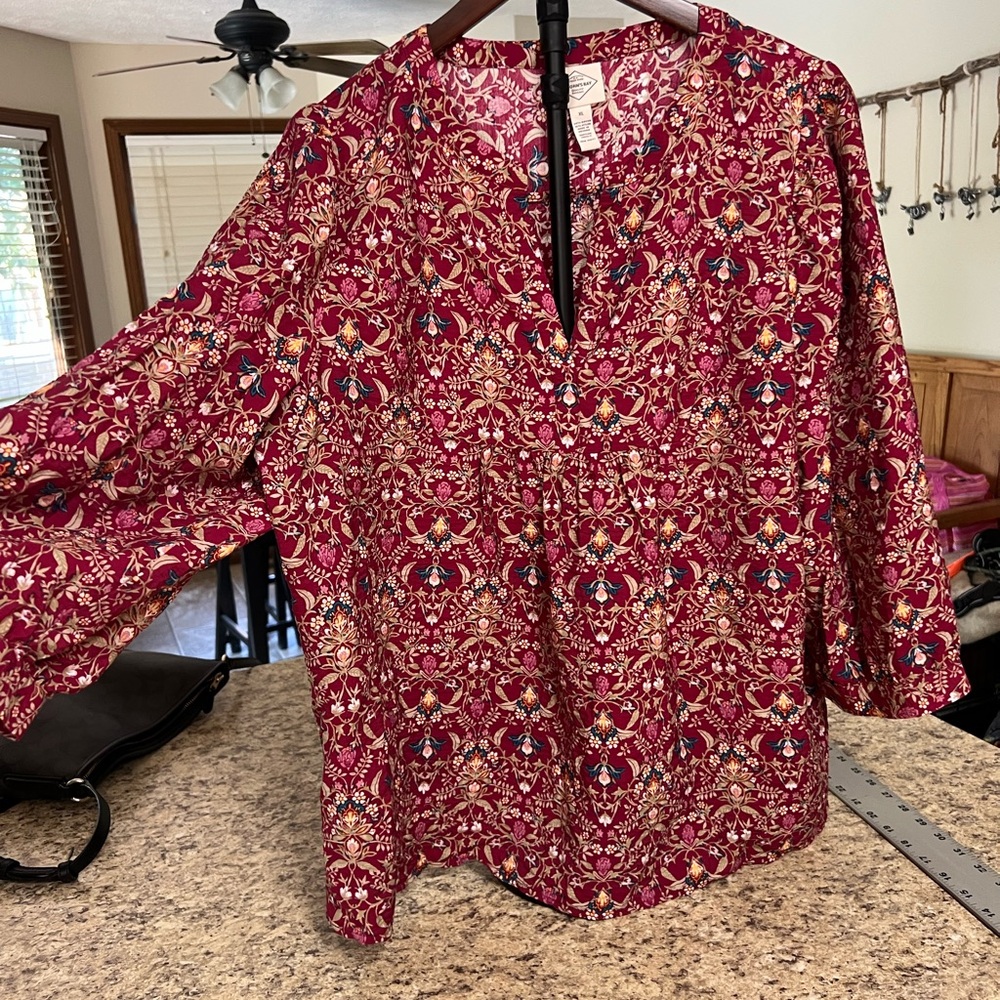 St John’s Bay red Floral Peasant Blouse